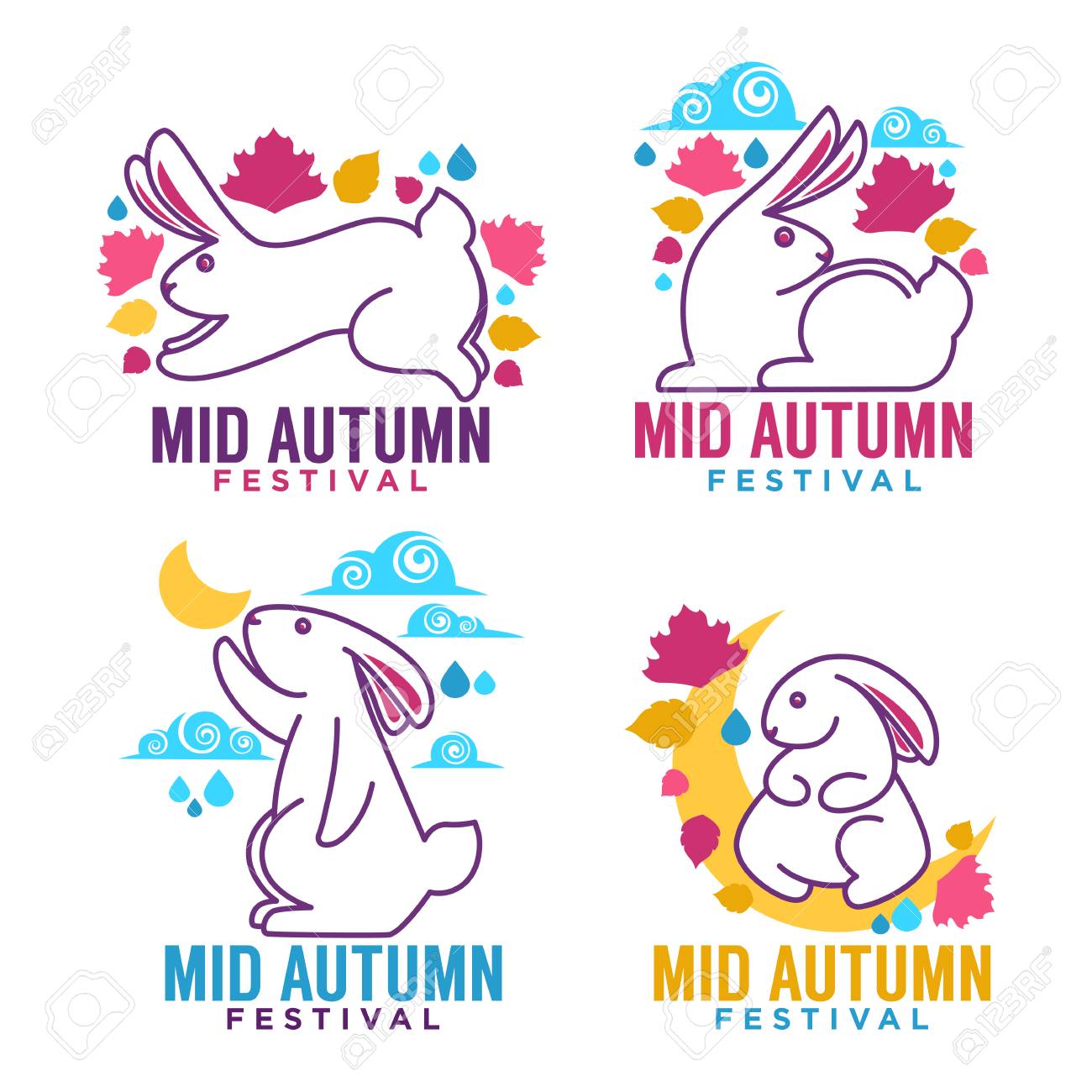 Mid Autumn Festival Labels Emblems And With Images Of Moon Royalty Free Cliparts Vectors And Stock Illustration Image 85020205