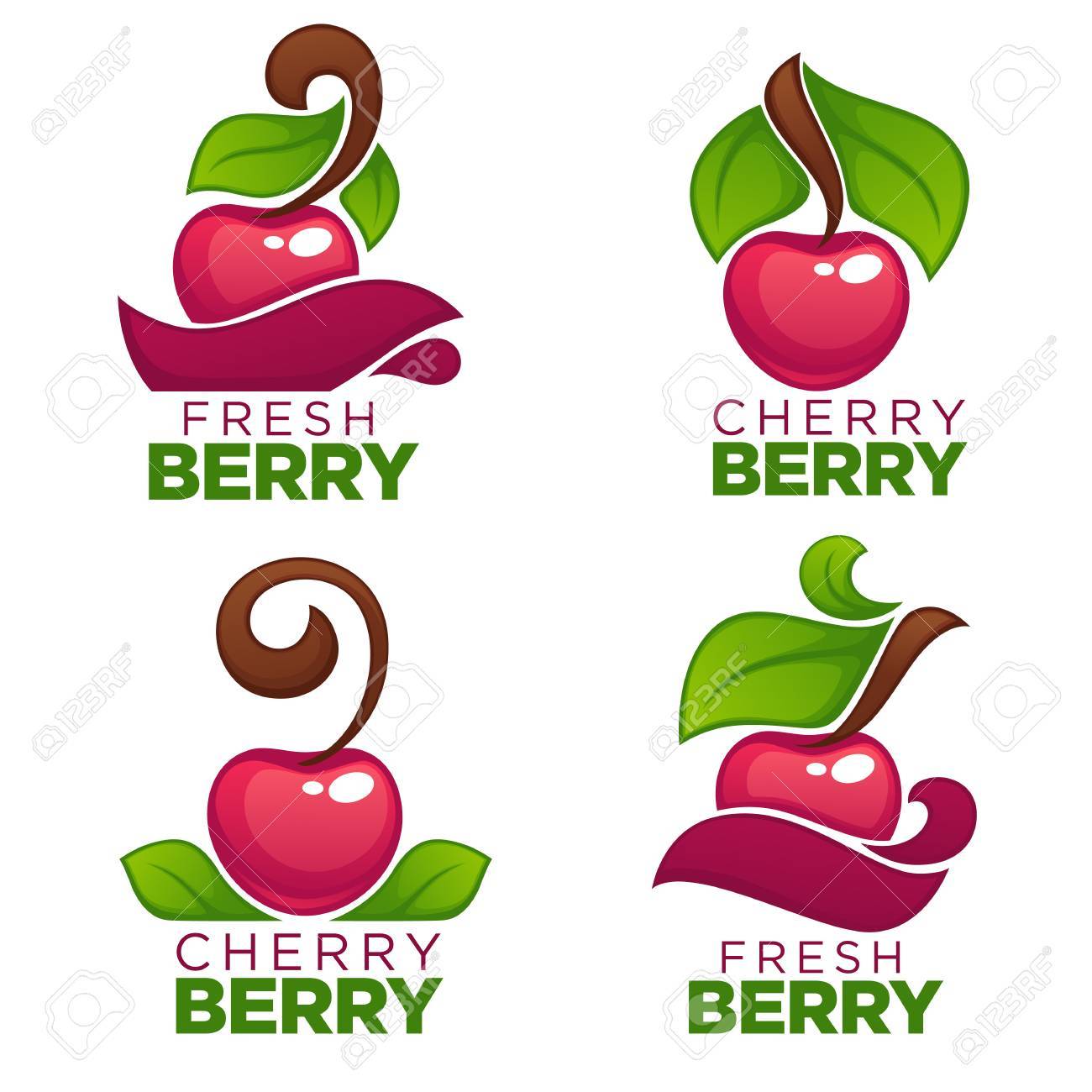 vector collection of juice stickers and cherry berry logo symbols