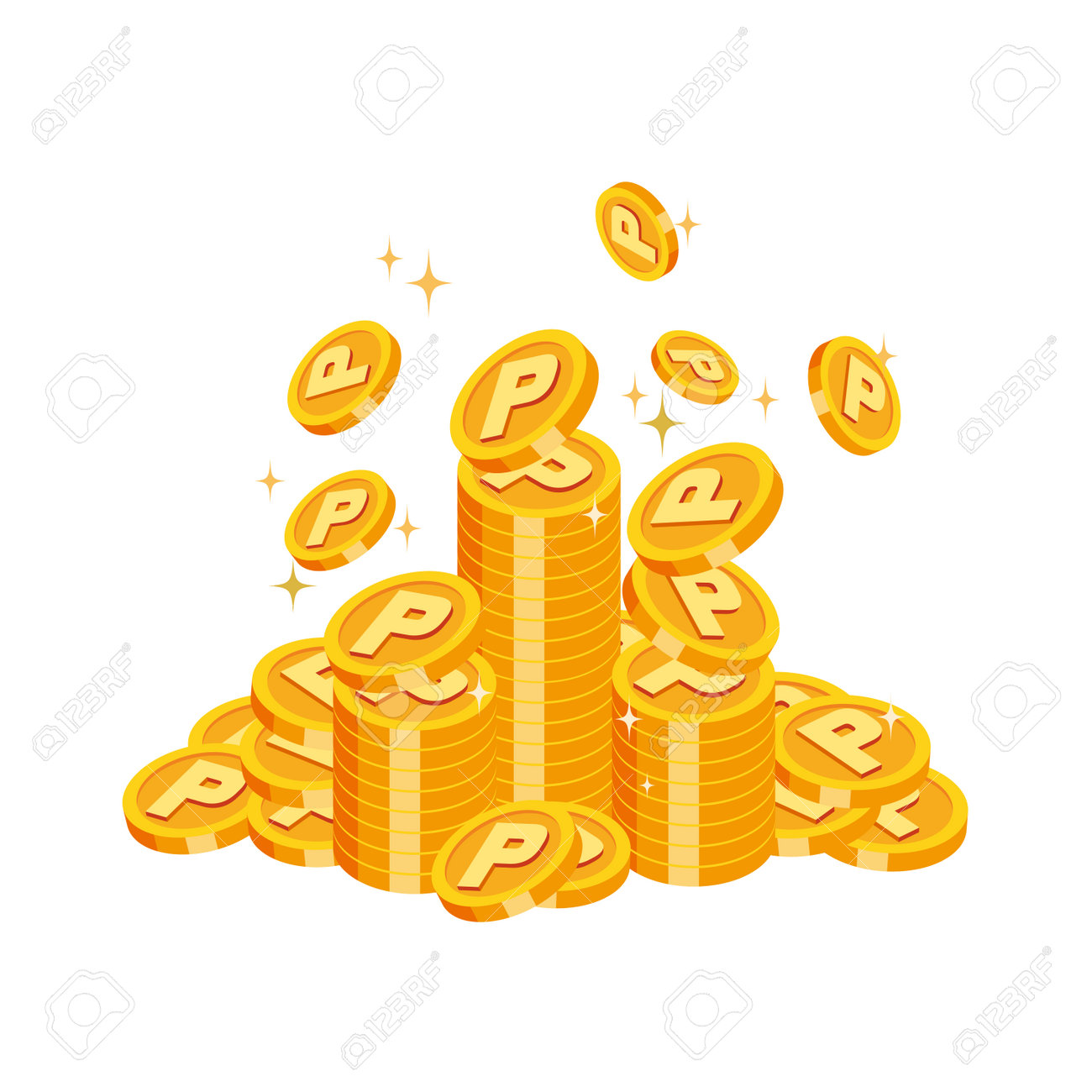 포인트 동전이 쌓여있는 일러스트 로열티 무료 사진, 그림, 이미지 그리고 스톡포토그래피. Image 193634971