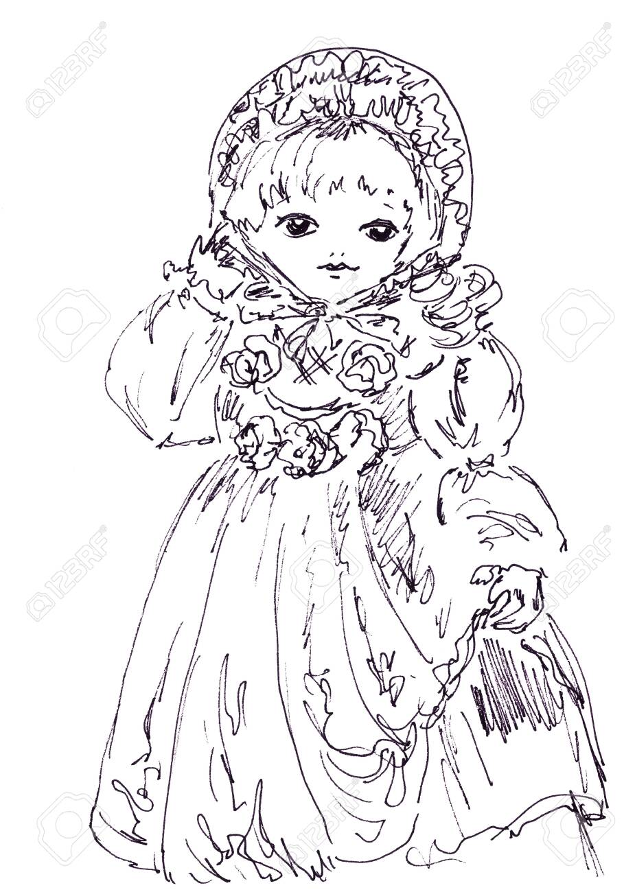 Graphic Black And White Drawing Old Doll Girl In A Beautiful Stock Photo Picture And Royalty Free Image Image 145933308 graphic black and white drawing old doll girl in a beautiful