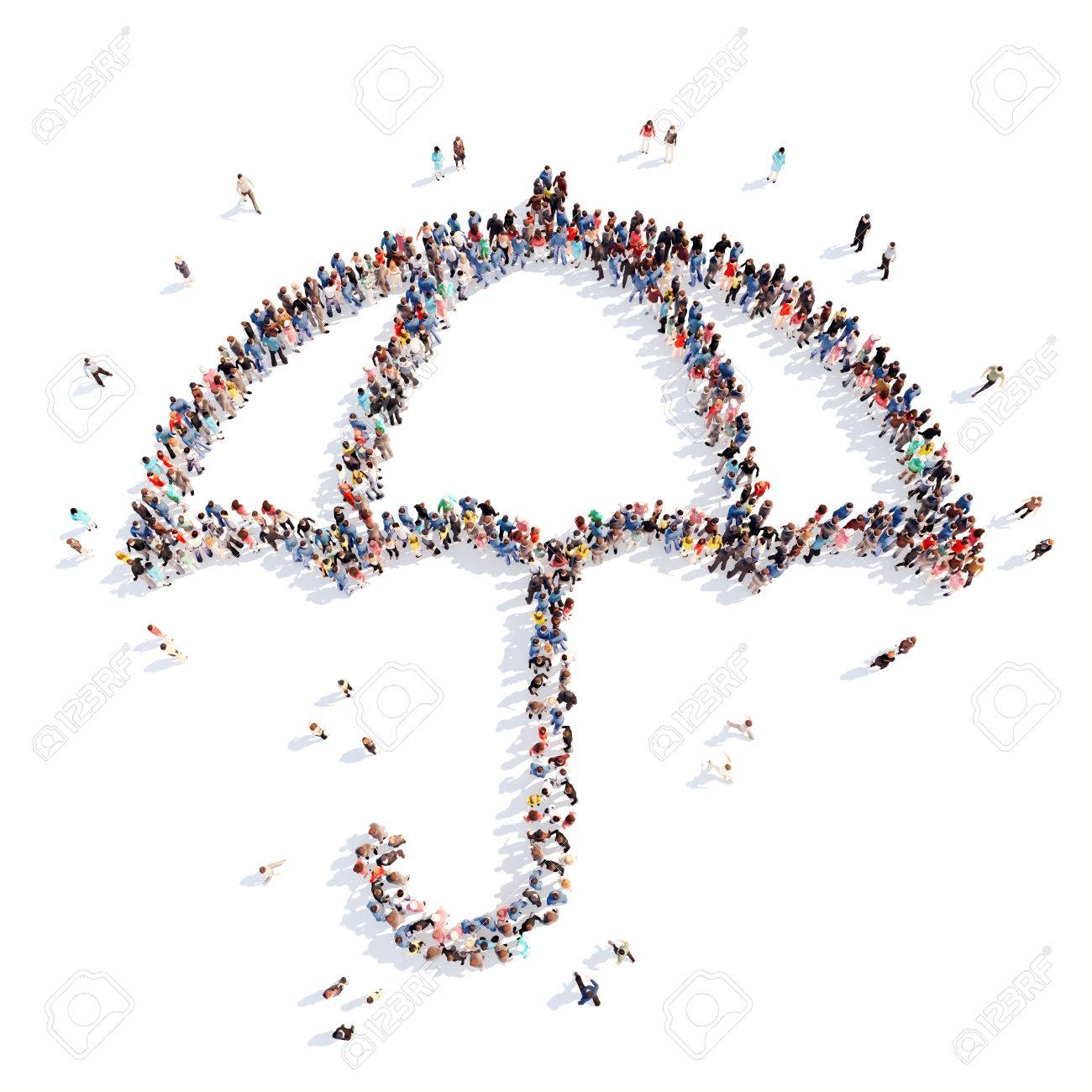 Large group of people in the form of an umbrella. Isolated, white background. - 39052351 Large group of people in the form of an umbrella. Isolated, white background. - 39052351