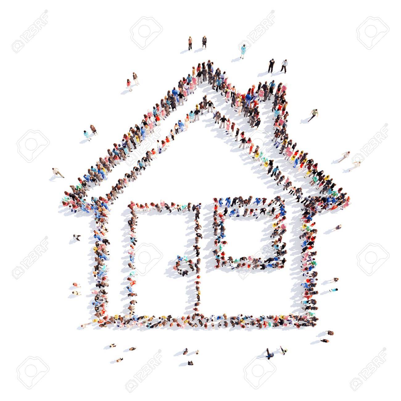 A large group of people in the shape of a house. Isolated, white background. - 39717362 A large group of people in the shape of a house. Isolated, white background. - 39717362