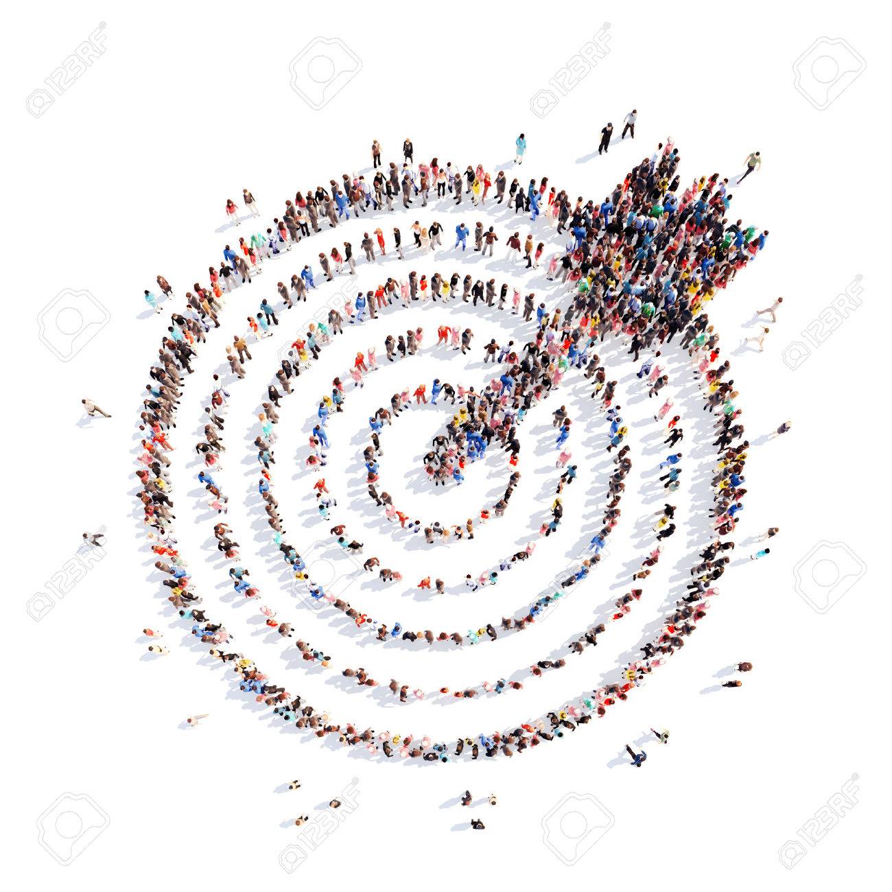 A large group of people in the shape of a target with an arrow, aim. Isolated, white background. - 39717325 A large group of people in the shape of a target with an arrow, aim. Isolated, white background. - 39717325