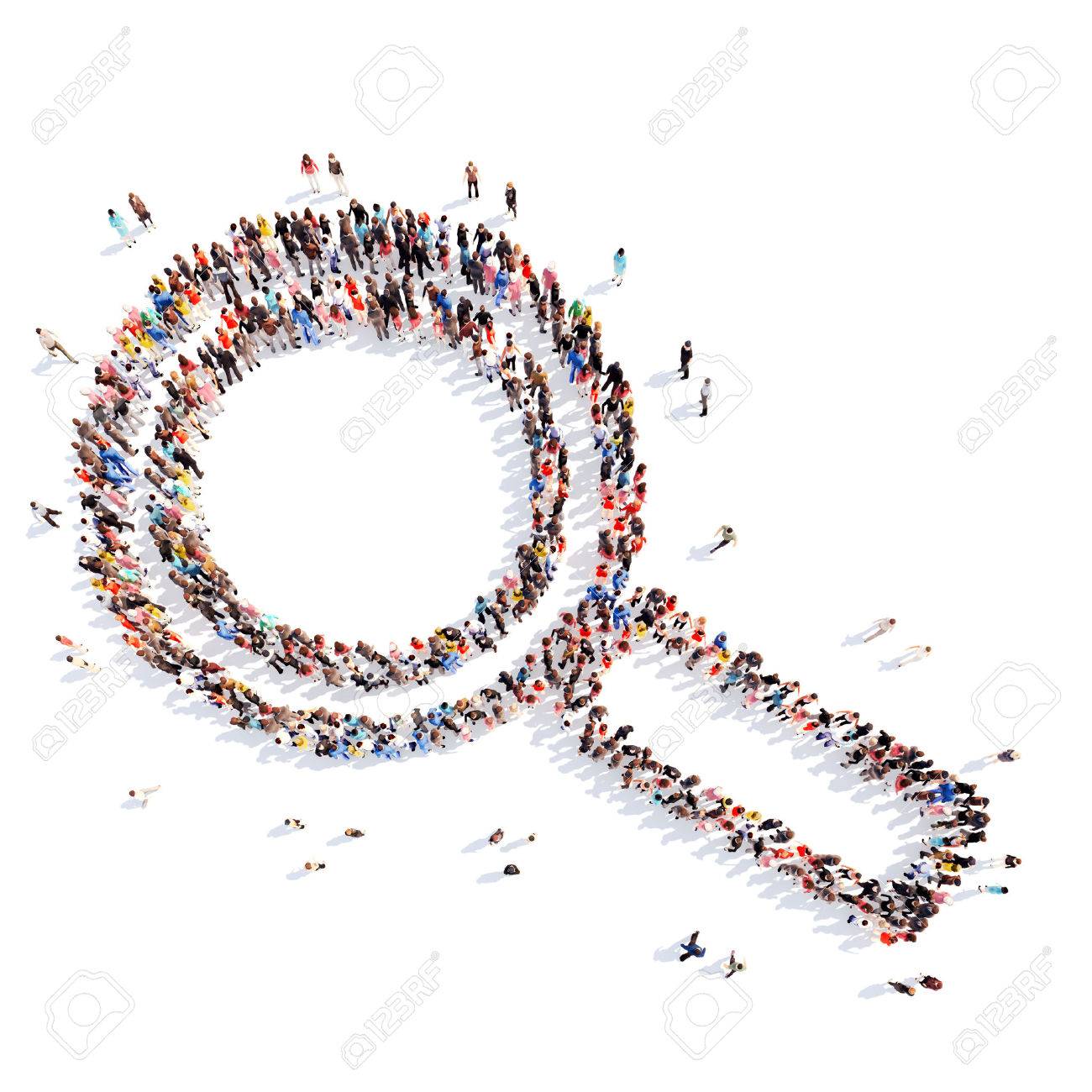 A large group of people in the shape of a magnifying glass. Isolated, white background. - 39717040 A large group of people in the shape of a magnifying glass. Isolated, white background. - 39717040