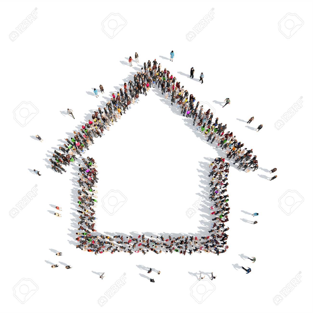 A large group of people in the shape of a house. Isolated, white background. - 40836712 A large group of people in the shape of a house. Isolated, white background. - 40836712
