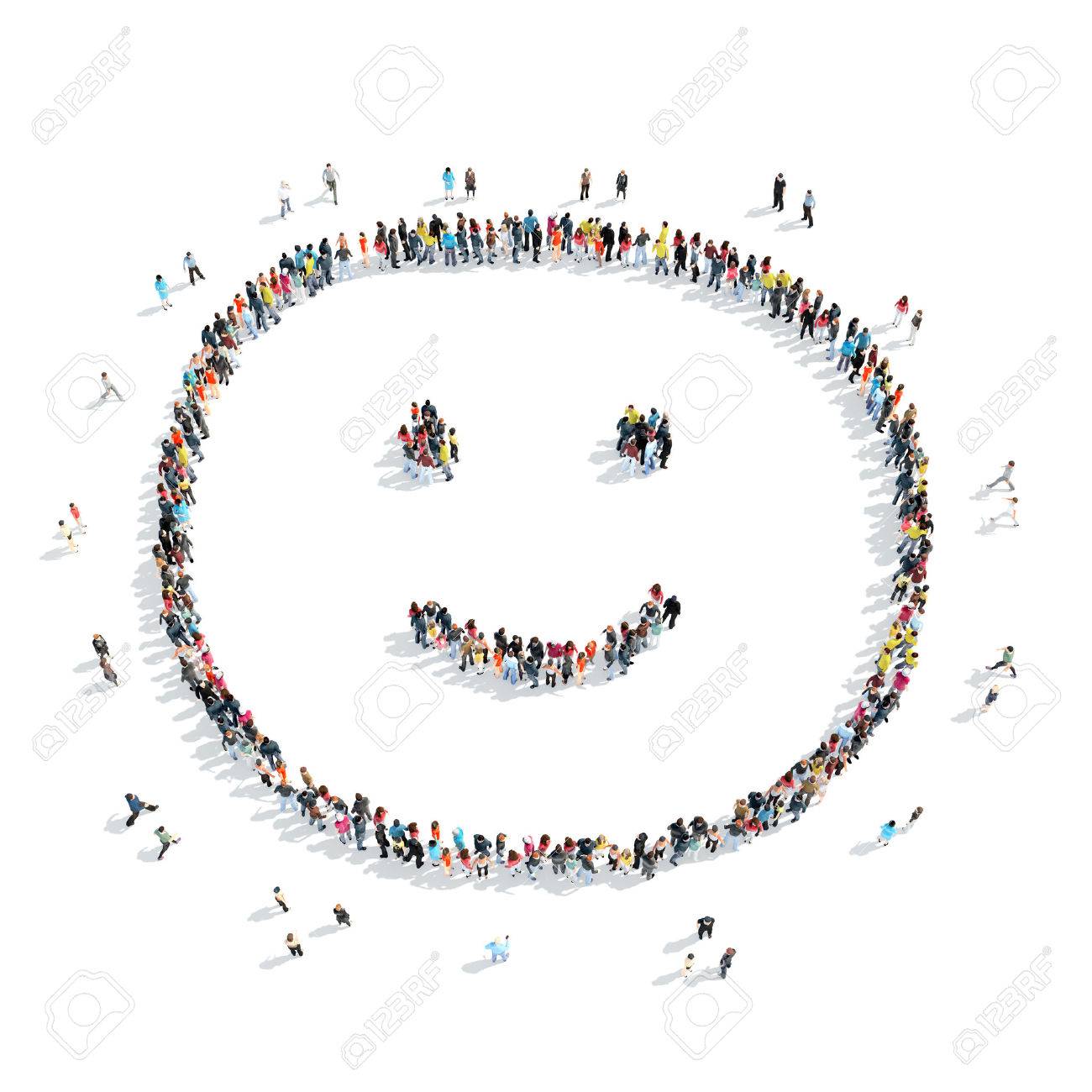 A group of people in the shape of a smile, cartoon, isolated, white background. - 45471933 A group of people in the shape of a smile, cartoon, isolated, white background. - 45471933