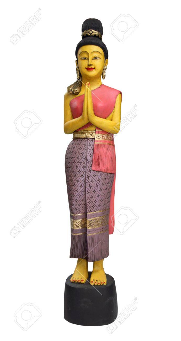 チーク材のタイの女性像 の写真素材 画像素材 Image