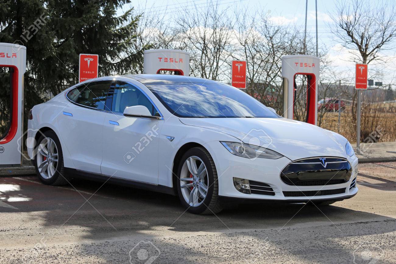 Paimio Finland March 18 2017 White Tesla Model S P85d Electric