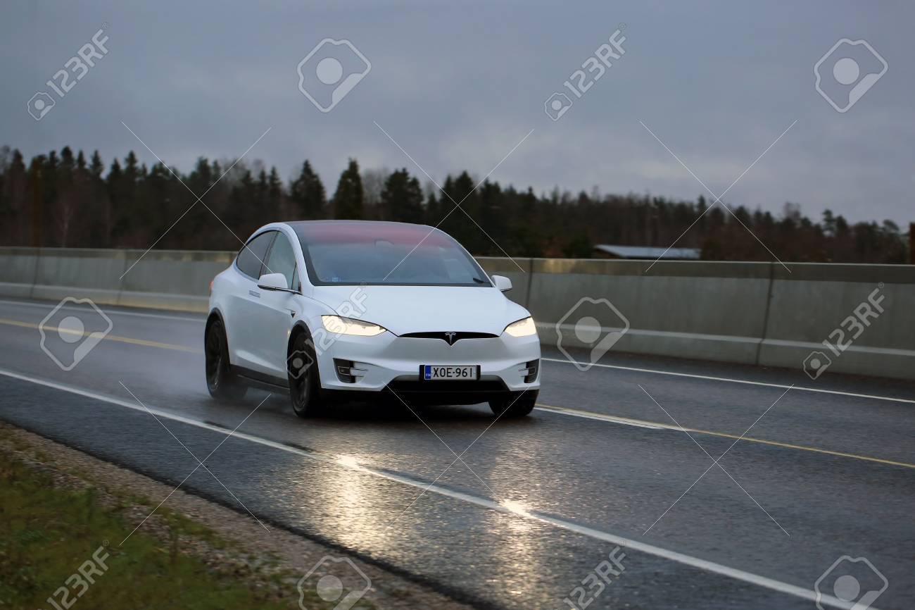 Salo Finland November 18 2017 White Tesla Model X Electric