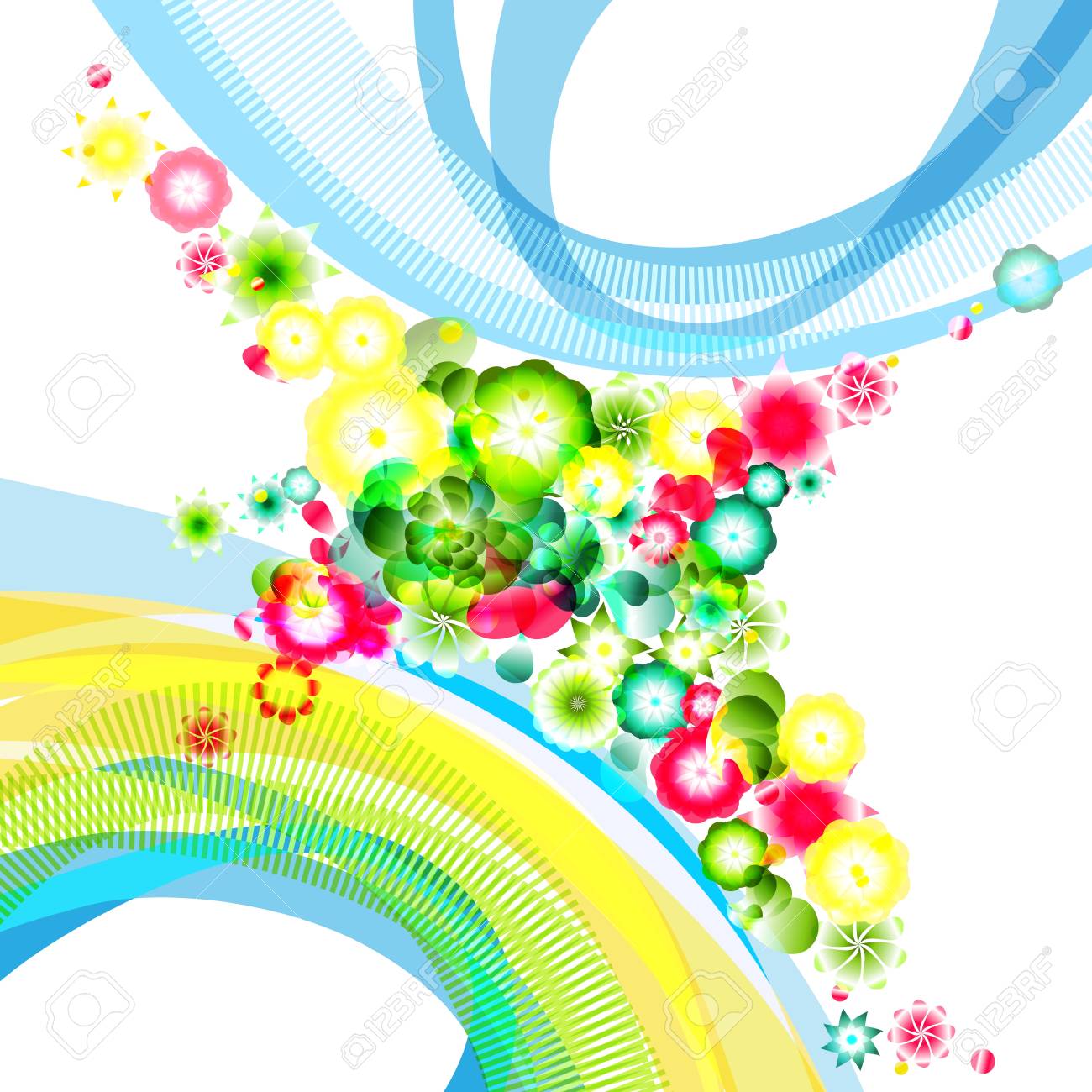 様々 な花とライン明るい抽象的な春の花の背景のイラスト素材 ベクタ Image 様々 な花とライン明るい抽象的な春の花の背景のイラスト素材 ベクタ Image