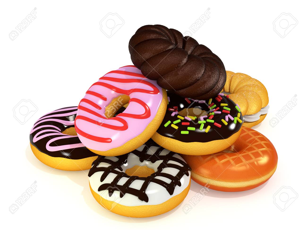 heaping of donuts 3d rendering stock photo picture and royalty free