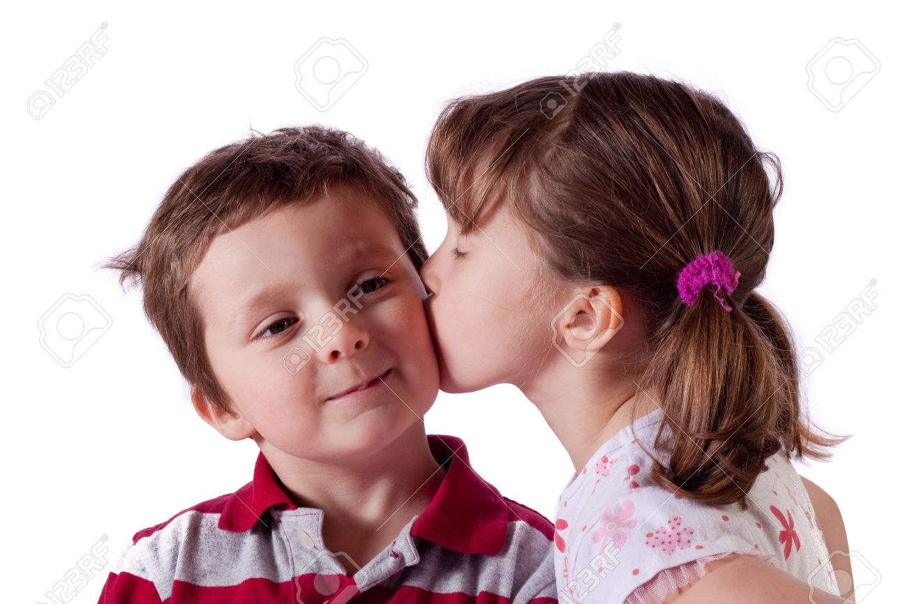 Cute Little Girl Kissing A Boy Stock Photo, Picture And Royalty ...