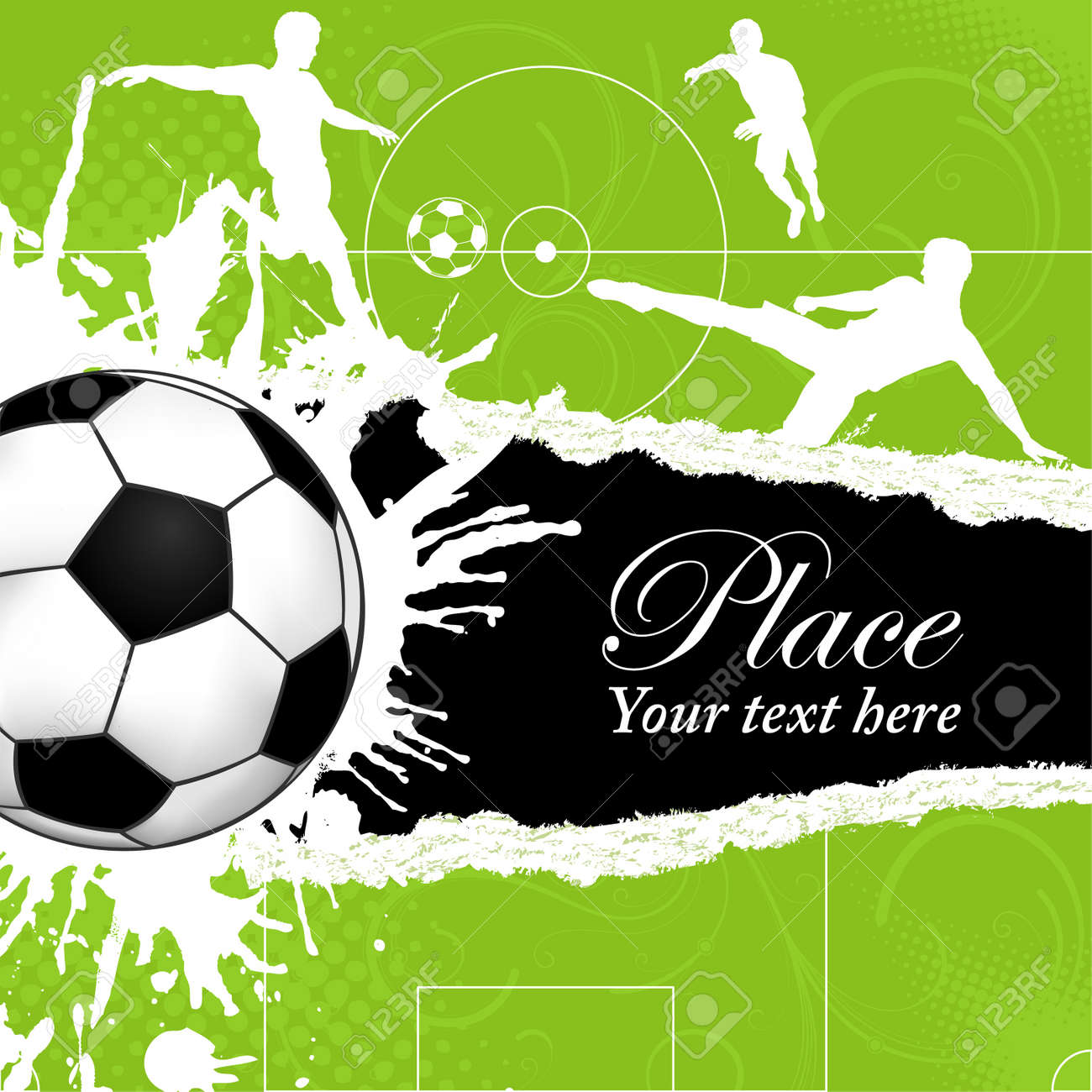 soccer ball on grunge background with silhouettes football players
