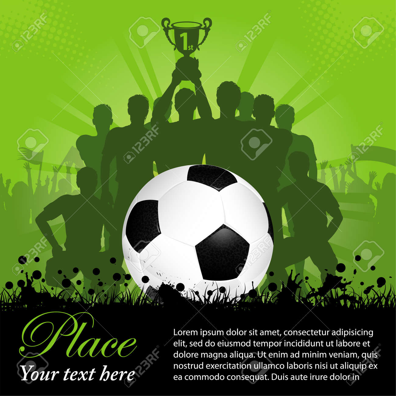 Fútbol Cartel Con El Ganador Equipo De Fútbol Con La Copa En Las Manos Y Los Ventiladores Ilustración Ilustraciones Vectoriales Clip Art Vectorizado Libre De Derechos Image 13023864
