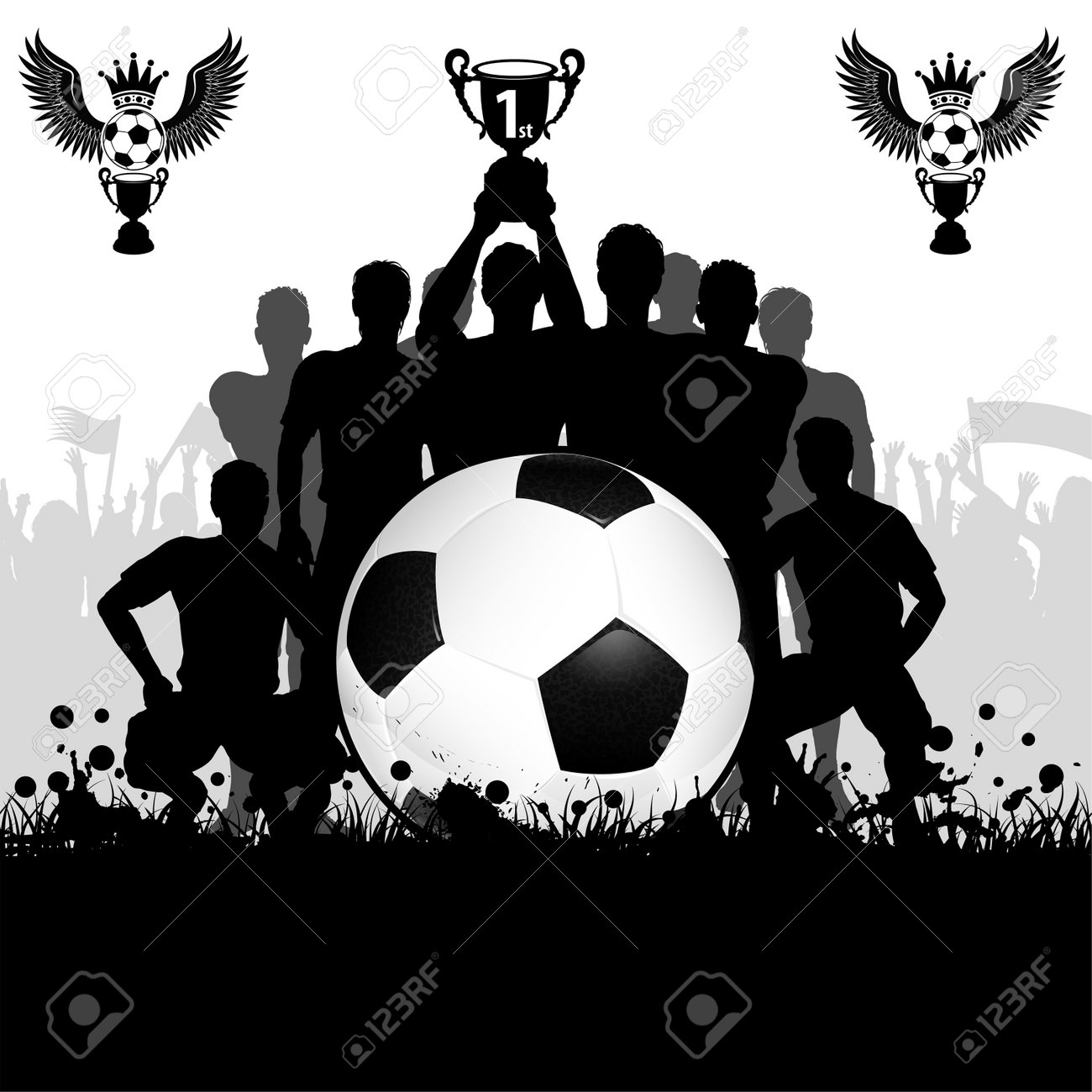 Fútbol Cartel Con El Ganador Equipo De Fútbol Con La Copa En Sus Manos Y Ventiladores Ilustración Vectorial Ilustraciones Vectoriales Clip Art Vectorizado Libre De Derechos Image 13357215