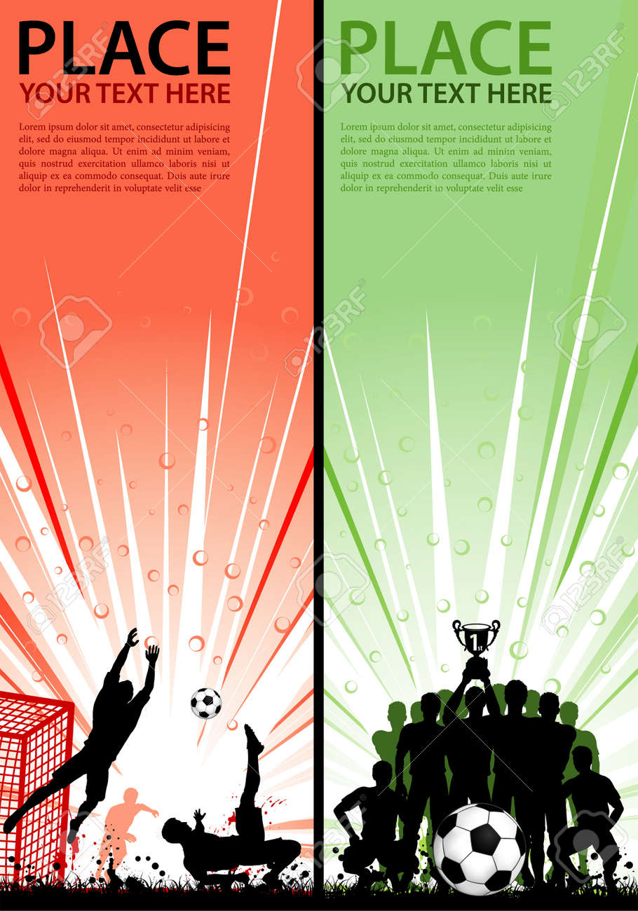 set sport flyers with soccer players goalkeeper and team with sport flyers
