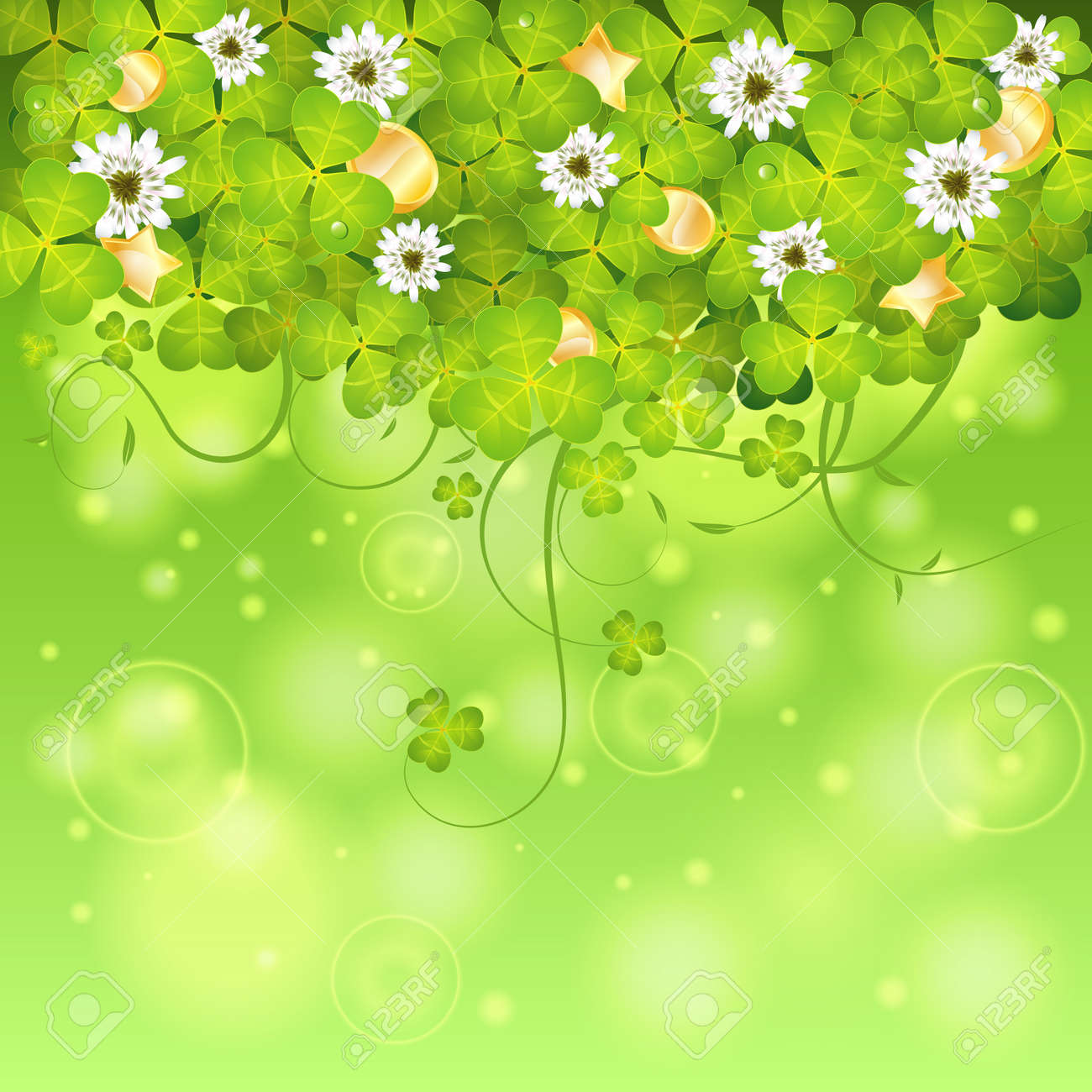 クローバーの葉、ゴールド コイン、花、聖 Patrick 日フレーム ベクトル イラストのイラスト素材・ベクター Image 25704206