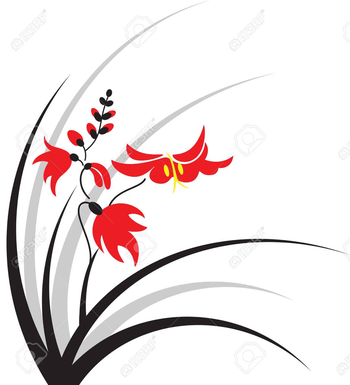 分離の赤い花を持つ和風ブッシュ のイラスト素材 ベクタ Image 分離の赤い花を持つ和風ブッシュ のイラスト素材 ベクタ Image