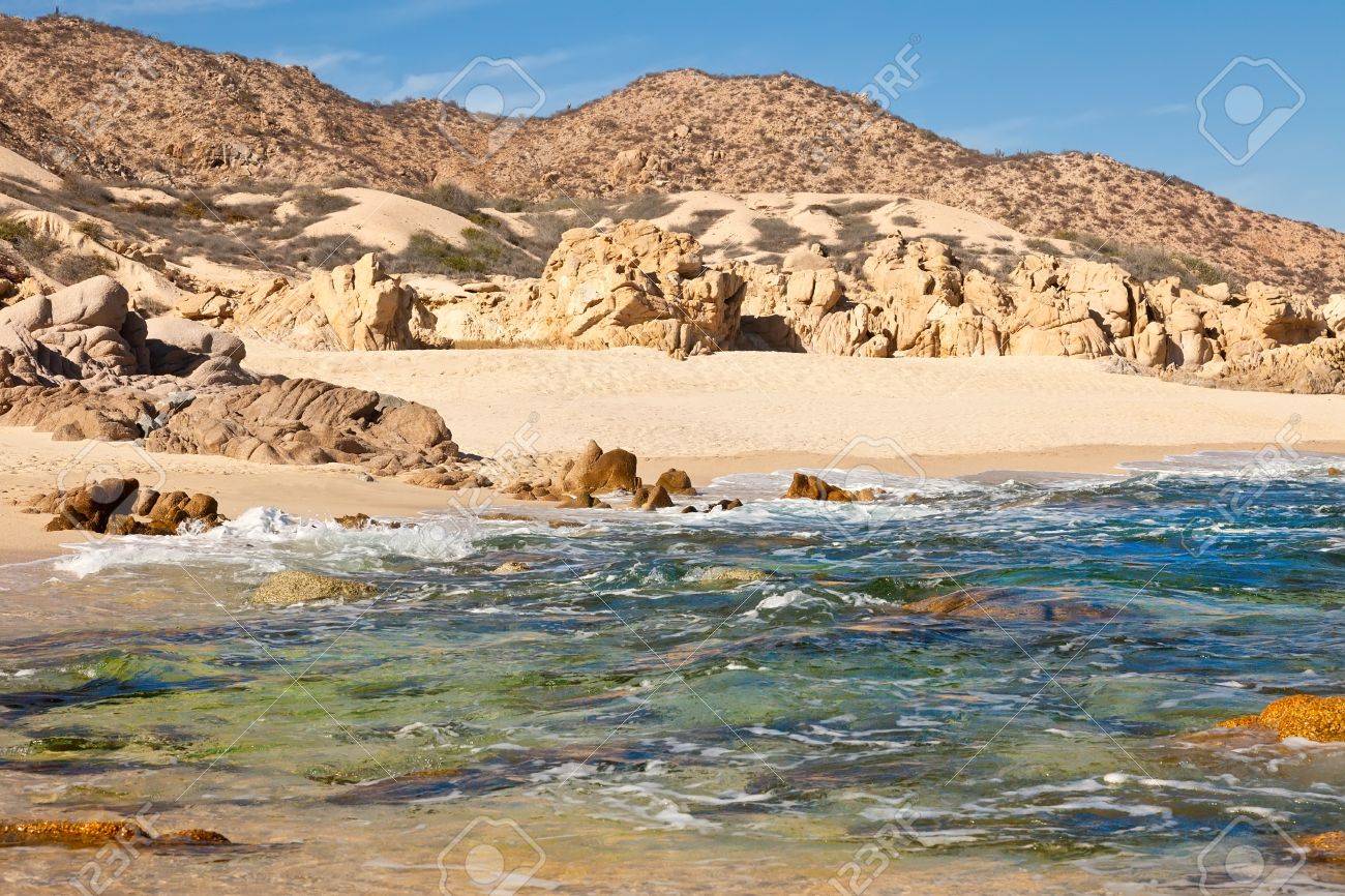 where the sea meets the desert in cabo san lucas mexico stock