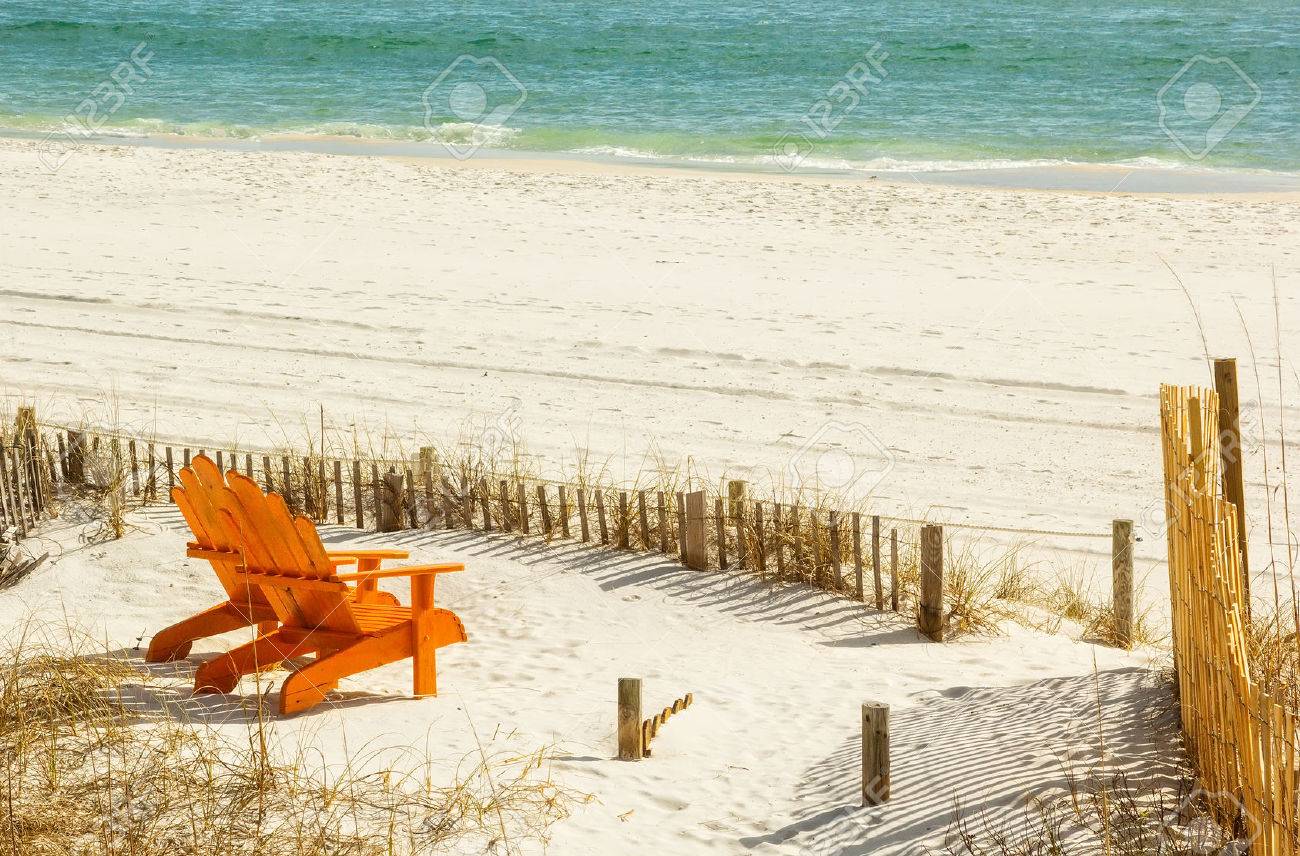 Pair of Adirondack chairs on Panama City Beach in Panama City, Florida - 28030016 Pair of Adirondack chairs on Panama City Beach in Panama City, Florida - 28030016