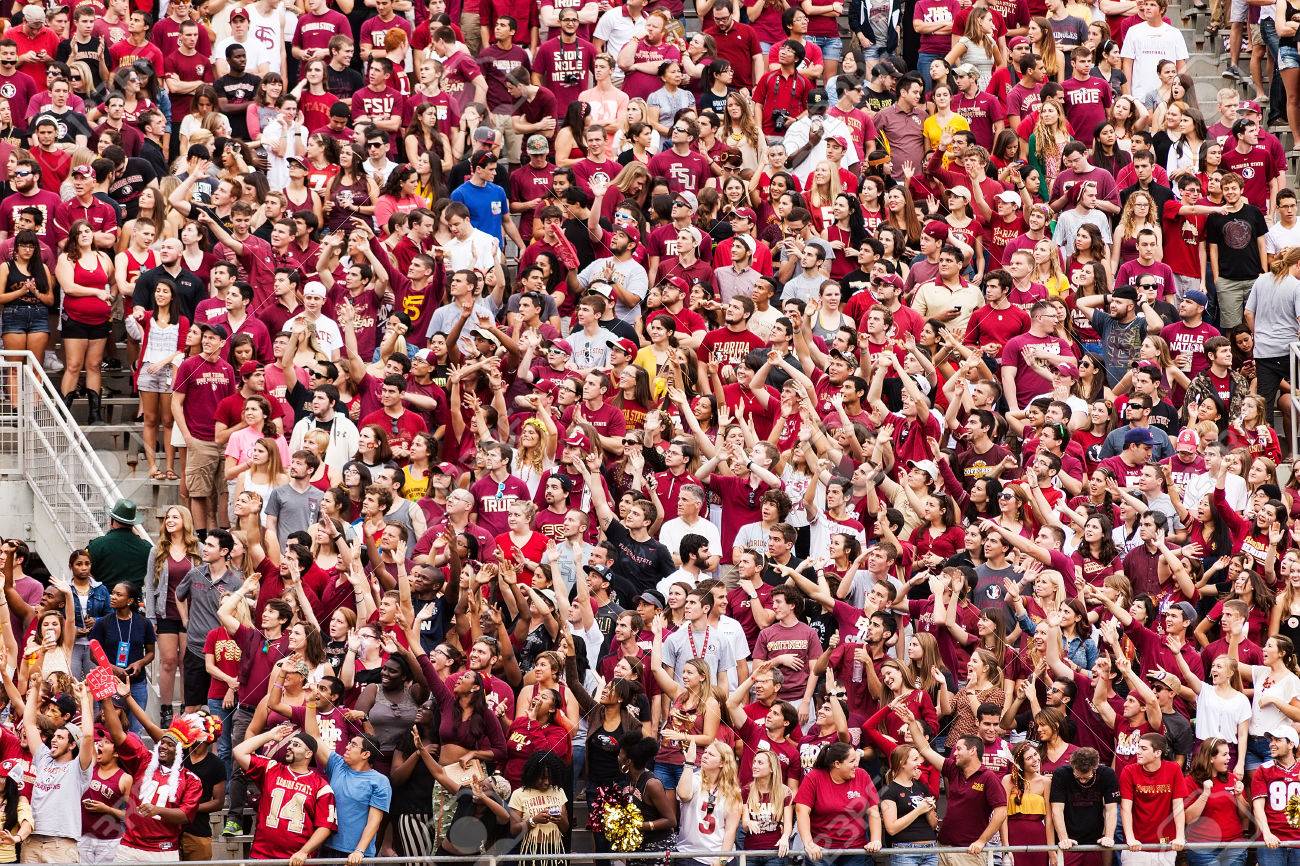 Tallahassee, FL - Nov. 23, 2013: Students at a Florida State University football game cheer for their Seminoles at Doak Campbell Stadium. - 50217313 Tallahassee, FL - Nov. 23, 2013: Students at a Florida State University football game cheer for their Seminoles at Doak Campbell Stadium. - 50217313
