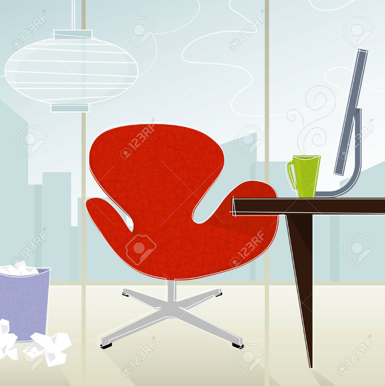 Retromodern Business Office—red Chair Against Cityscape Colorful - Retromodern Business Office—red Chair Against Cityscape Colorful Andstylized Each retromodern business office—red chair against cityscape colorful - retromodern business office—red chair against cityscape colorful andstylized each
