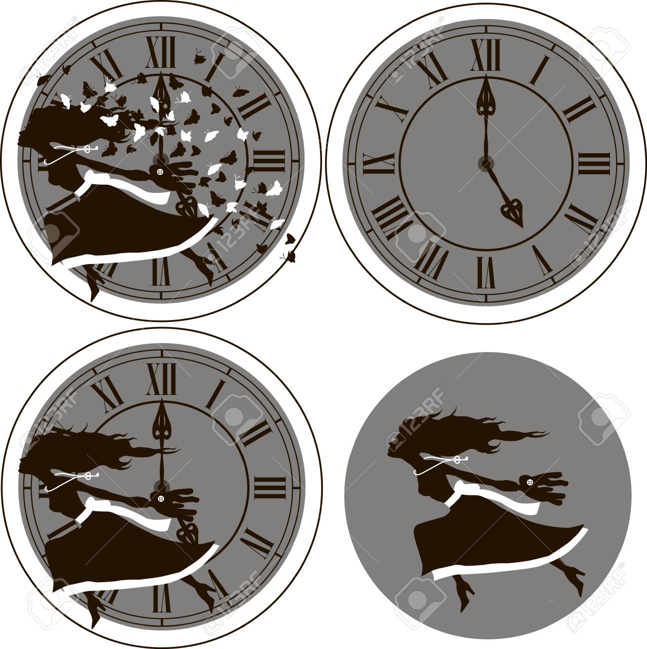 ベクトル イラスト 時計の背景上で女の子のセット 不思議の国のアリス のイラスト素材 ベクタ Image