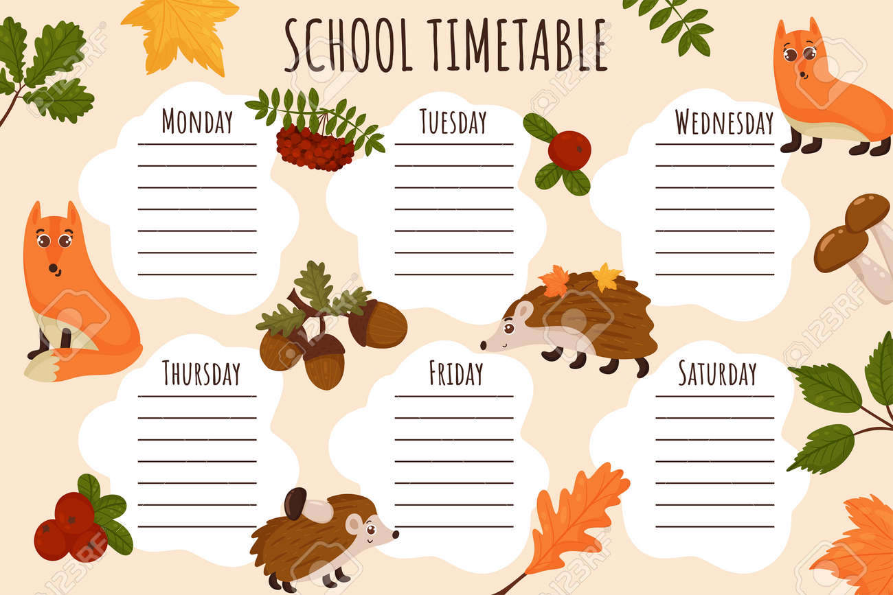 School Timetable. Weekly Schedule Vector Template For School.