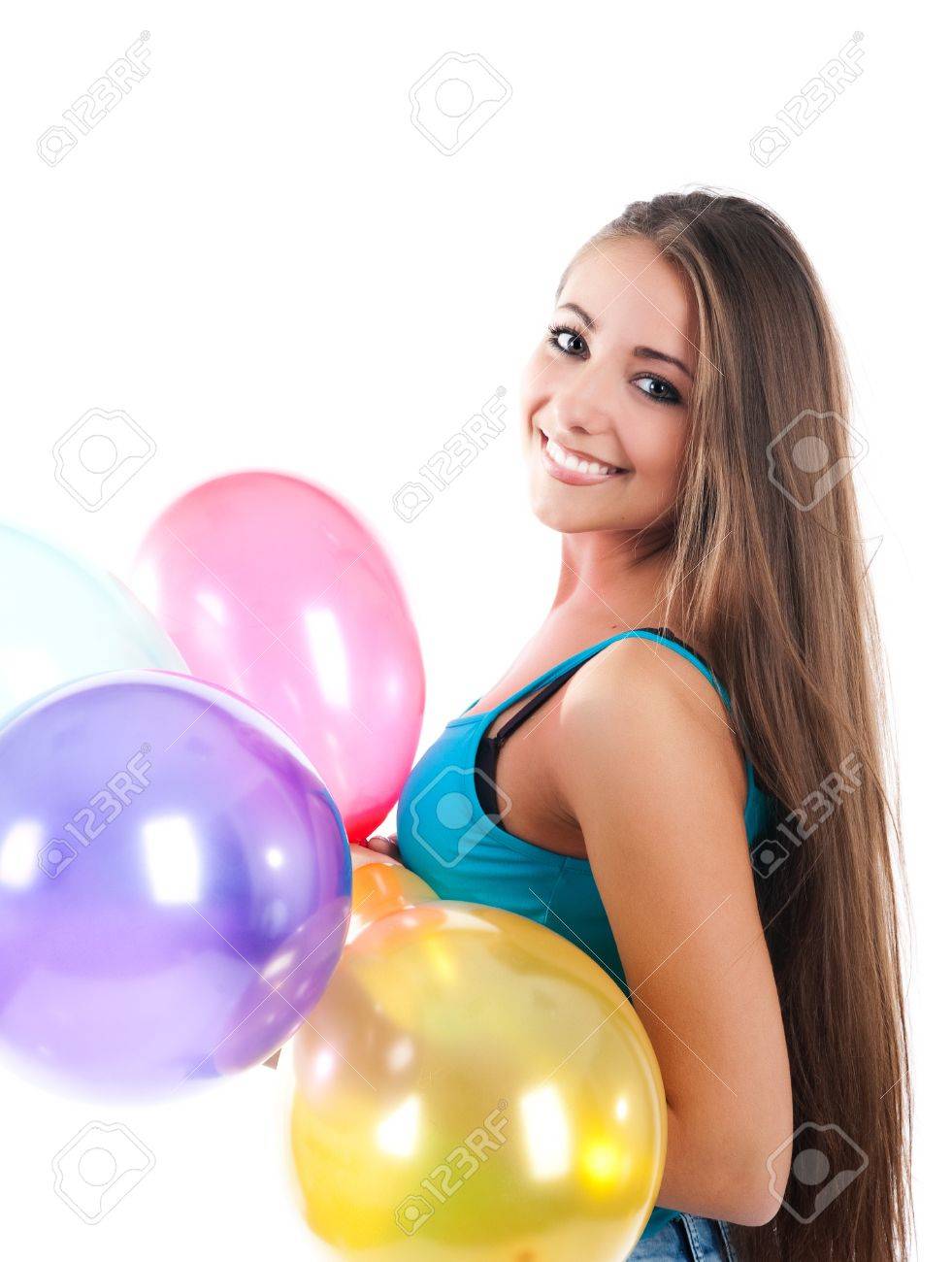 風船と幸せなかわいい女性 の写真素材 画像素材 Image