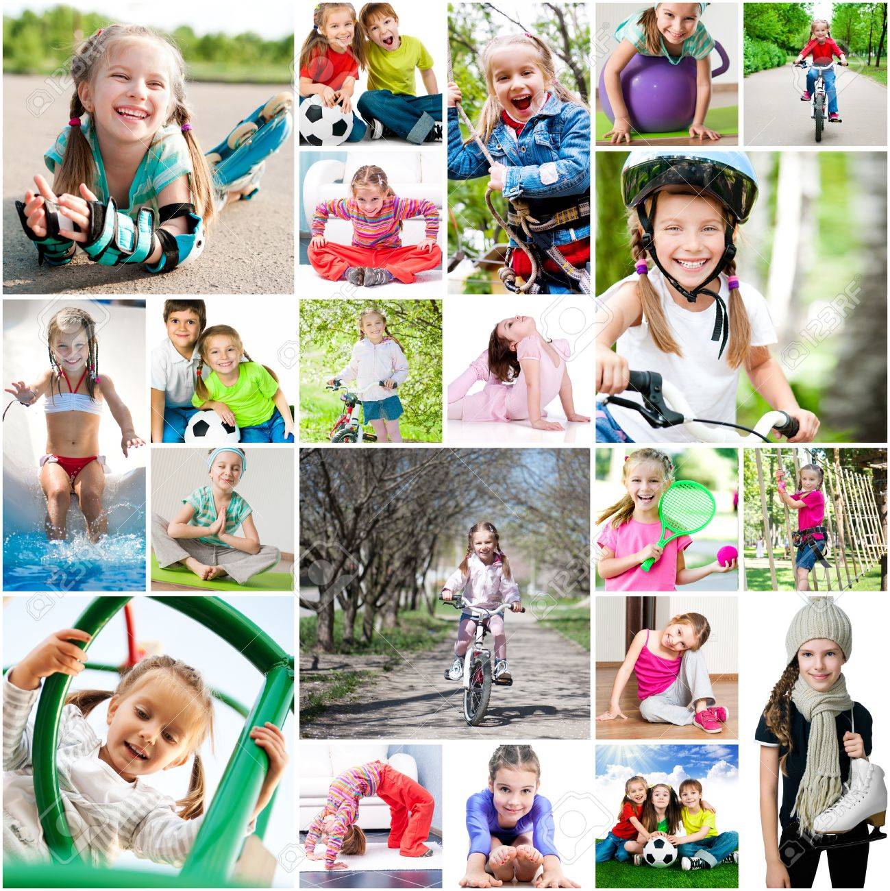 子供の写真のコラージュをスポーツに関与しています の写真素材 画像素材 Image