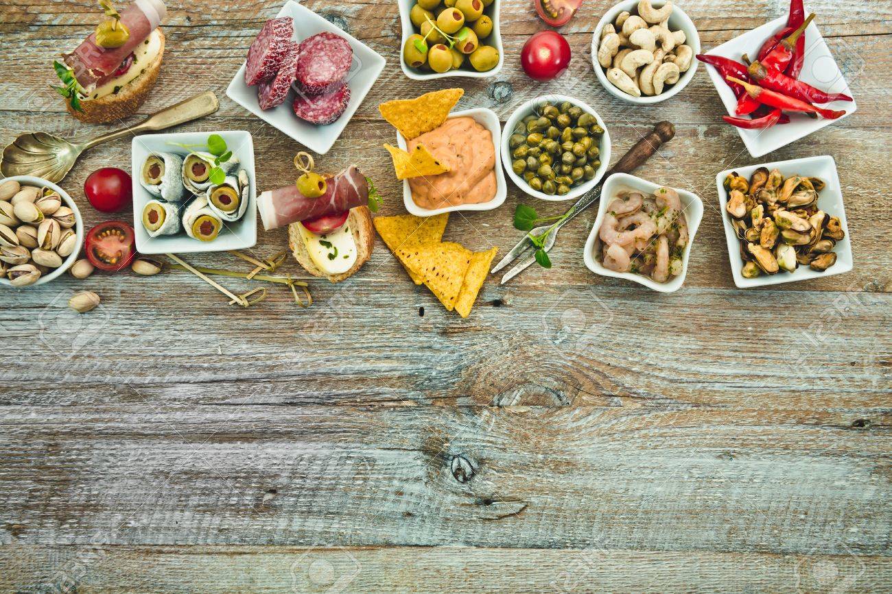 National Spanish tapas on a wooden background - 41509679 National Spanish tapas on a wooden background - 41509679