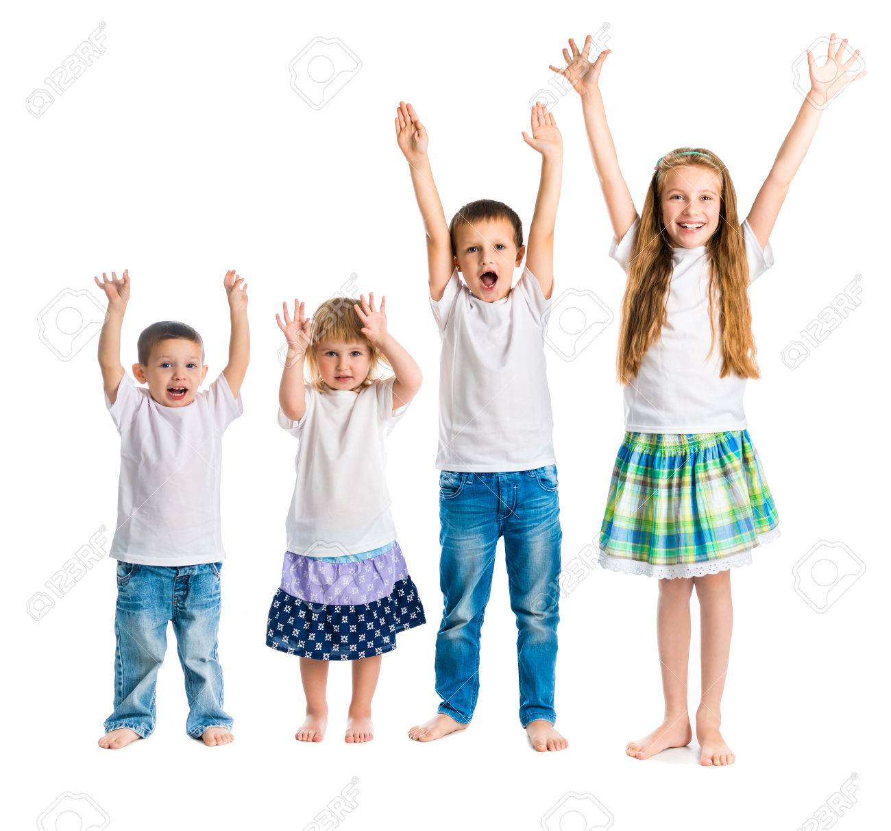 smiling children with arms up isolated on white background - 45297112 smiling children with arms up isolated on white background - 45297112