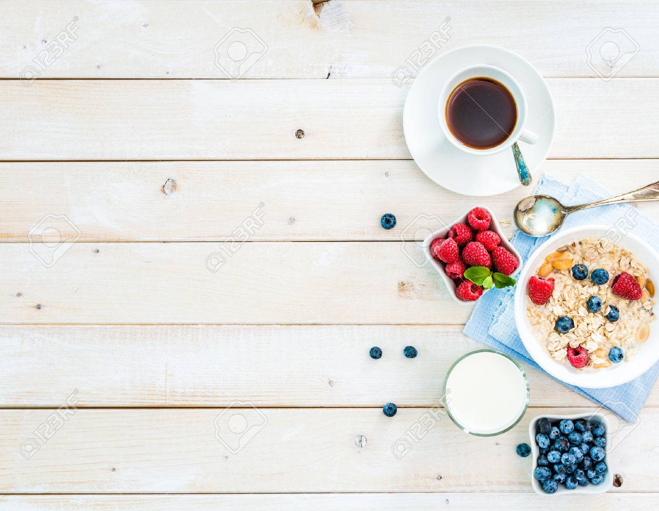healthy breakfast with text space top view - 47389289 healthy breakfast with text space top view - 47389289