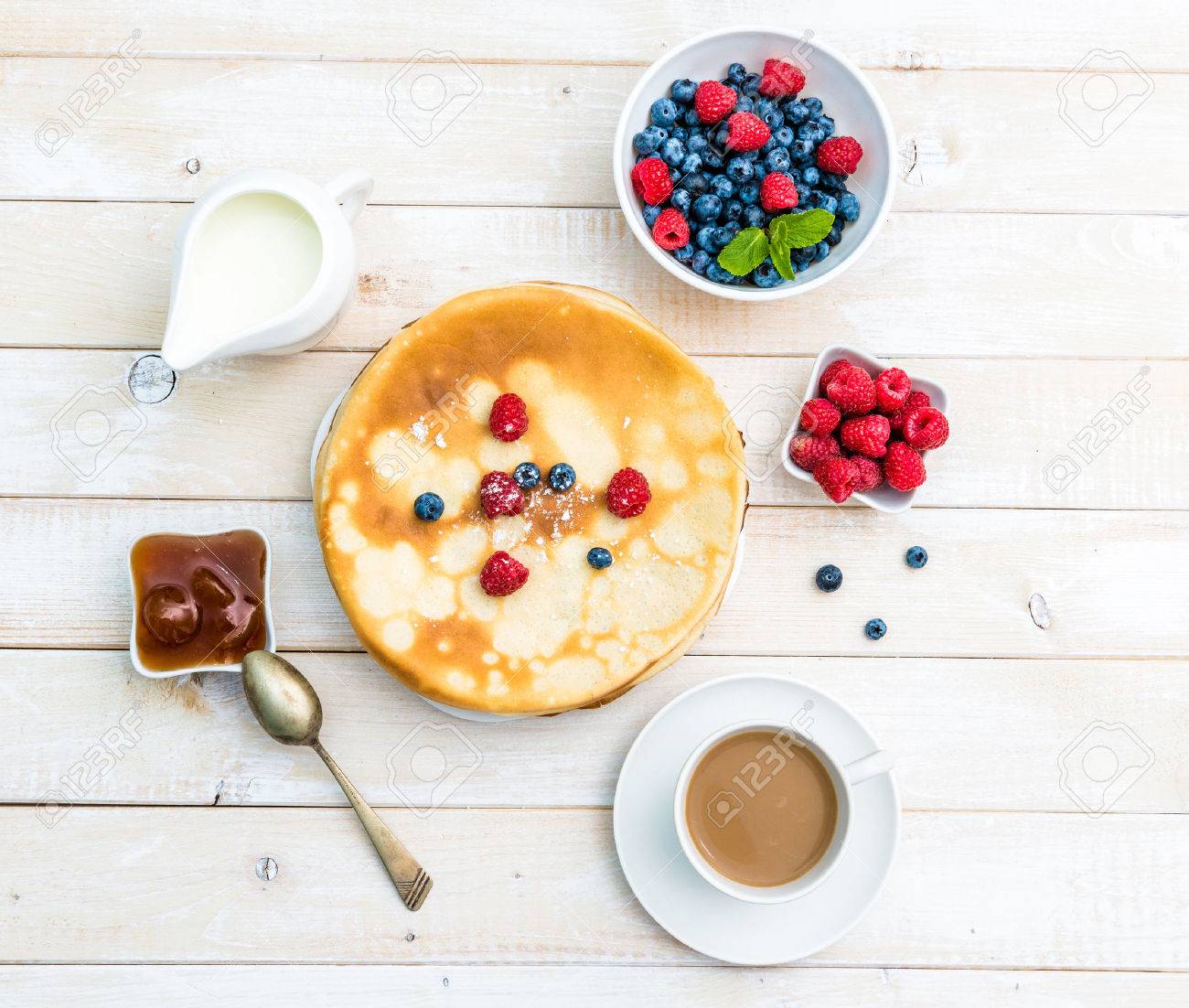 breakfast with pancakes top view - 47389347 breakfast with pancakes top view - 47389347