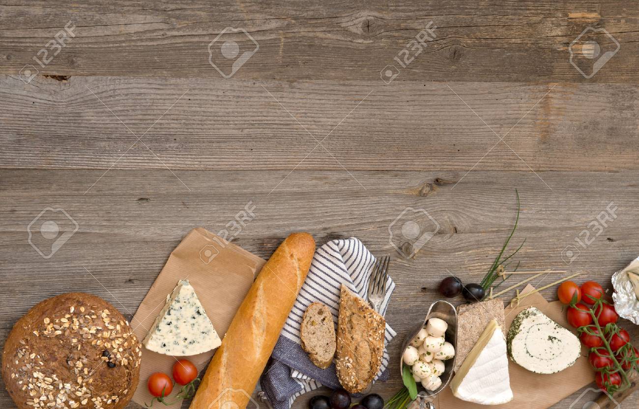 French food ingredients on a wooden table with space for text - 49147503 French food ingredients on a wooden table with space for text - 49147503
