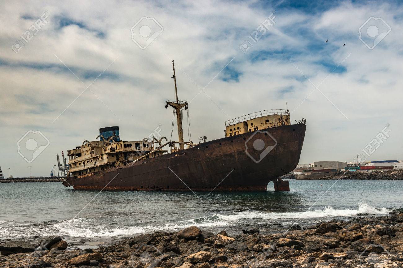 Old Rusty Industrial Spanish Ship Floating Ashore As A Tourist Attraction Lanzarote Stock Photo Picture And Royalty Free Image Image 70946787