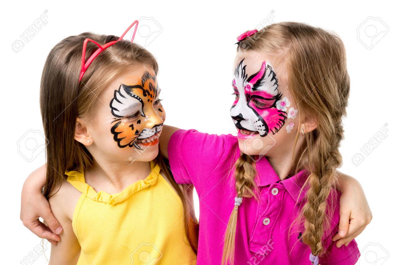 two little girls with painted faces - 71105592 two little girls with painted faces - 71105592