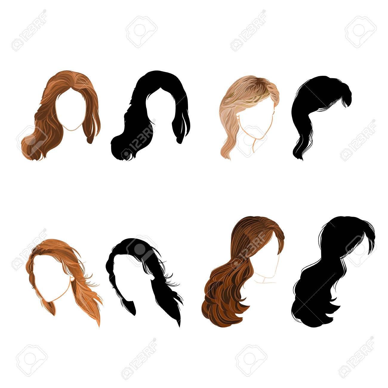 長い髪の自然とシルエット ベクトル イラスト グラデーションなしを設定します のイラスト素材 ベクタ Image