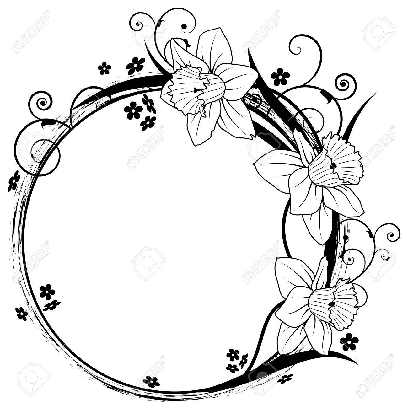 水仙と忘れな草の花のベクトルのフレームのイラスト素材 ベクタ Image