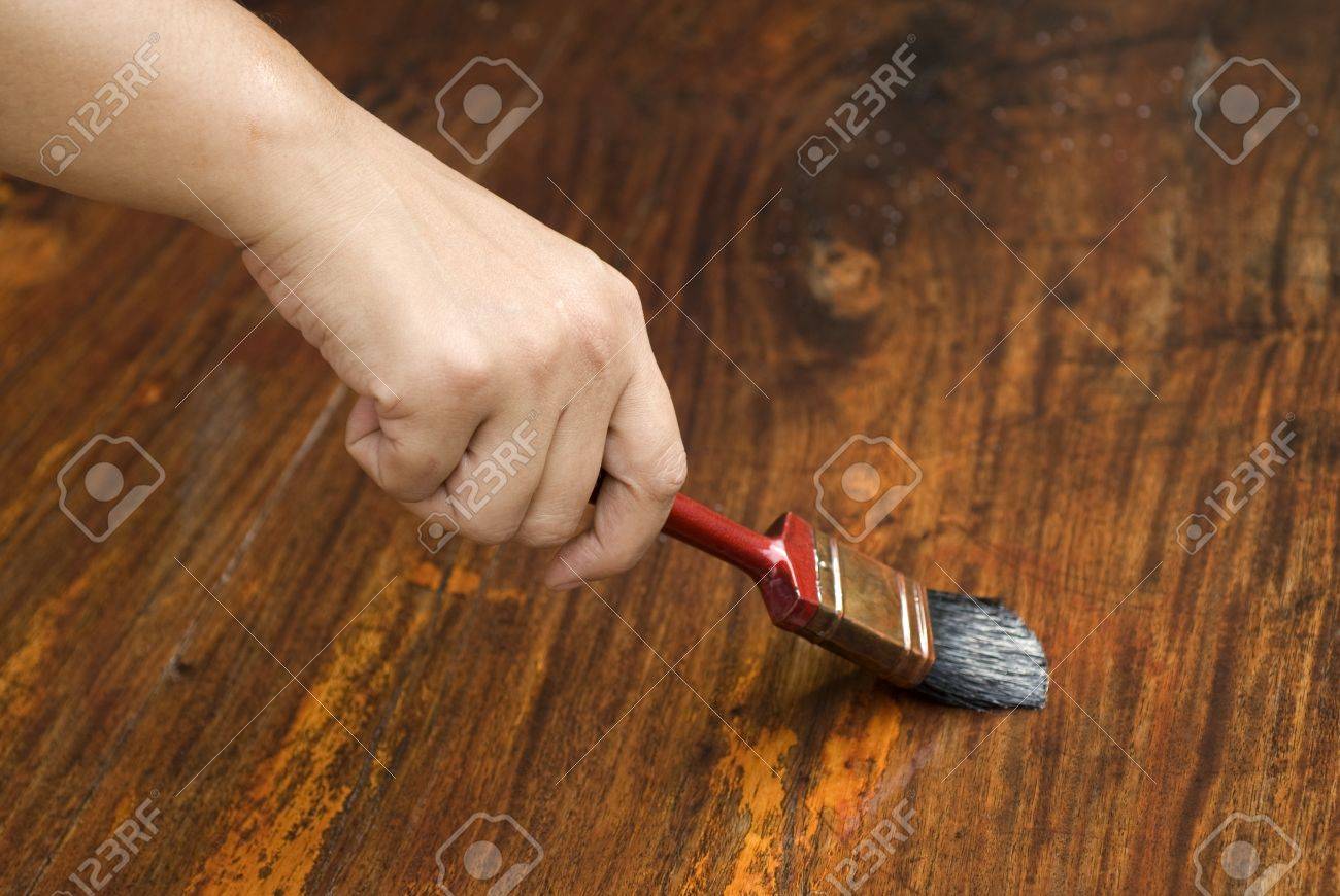 Do It Yourself Staining Wooden Table Stock Photo Picture And