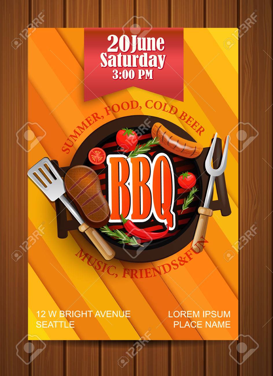 bbq grill flyer with elements typographical design vector
