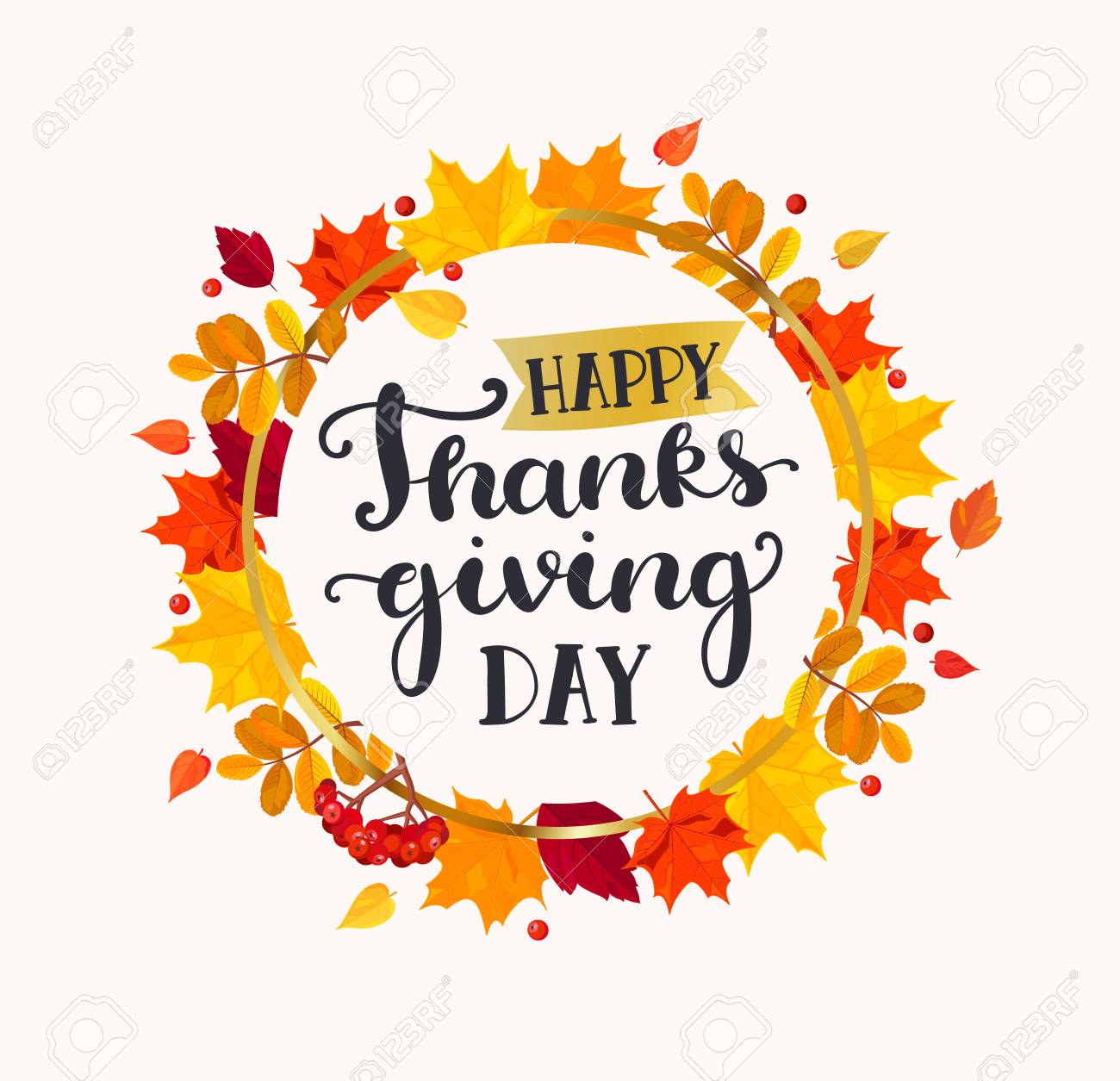 Happy Thanksgiving Day Lettering In Frame From Autumn Leaves... Royalty Free Cliparts, Vectors, And Stock Illustration. Image 86140302.