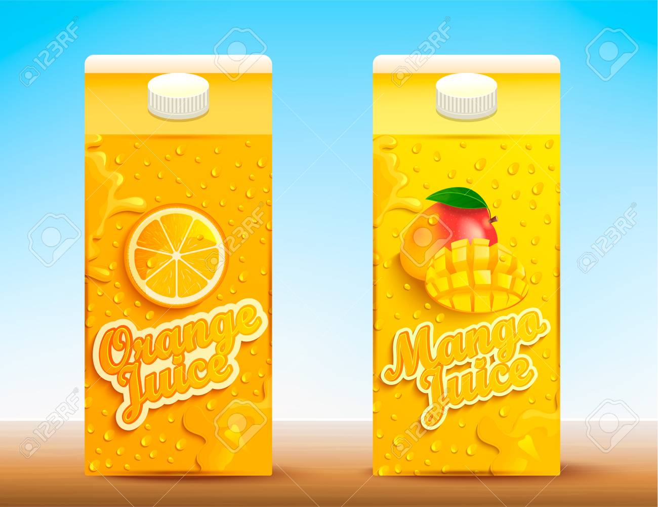 Set of two juice tetra packs with different tastes.Fresh and natural orange and mango juice for your brand,logo, template, label, emblem for packaging, packing, advertise. Vector illustration - 116374602 Set of two juice tetra packs with different tastes.Fresh and natural orange and mango juice for your brand,logo, template, label, emblem for packaging, packing, advertise. Vector illustration - 116374602