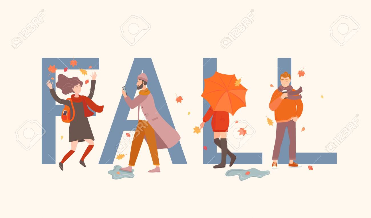 fall word with people in front of it different characters in fall word