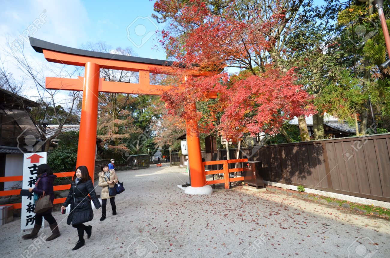 Kyoto Japan Dec 09 Tourists Visit Shimogamo Shrine Orange Archway In Kyoto Japan On December 09