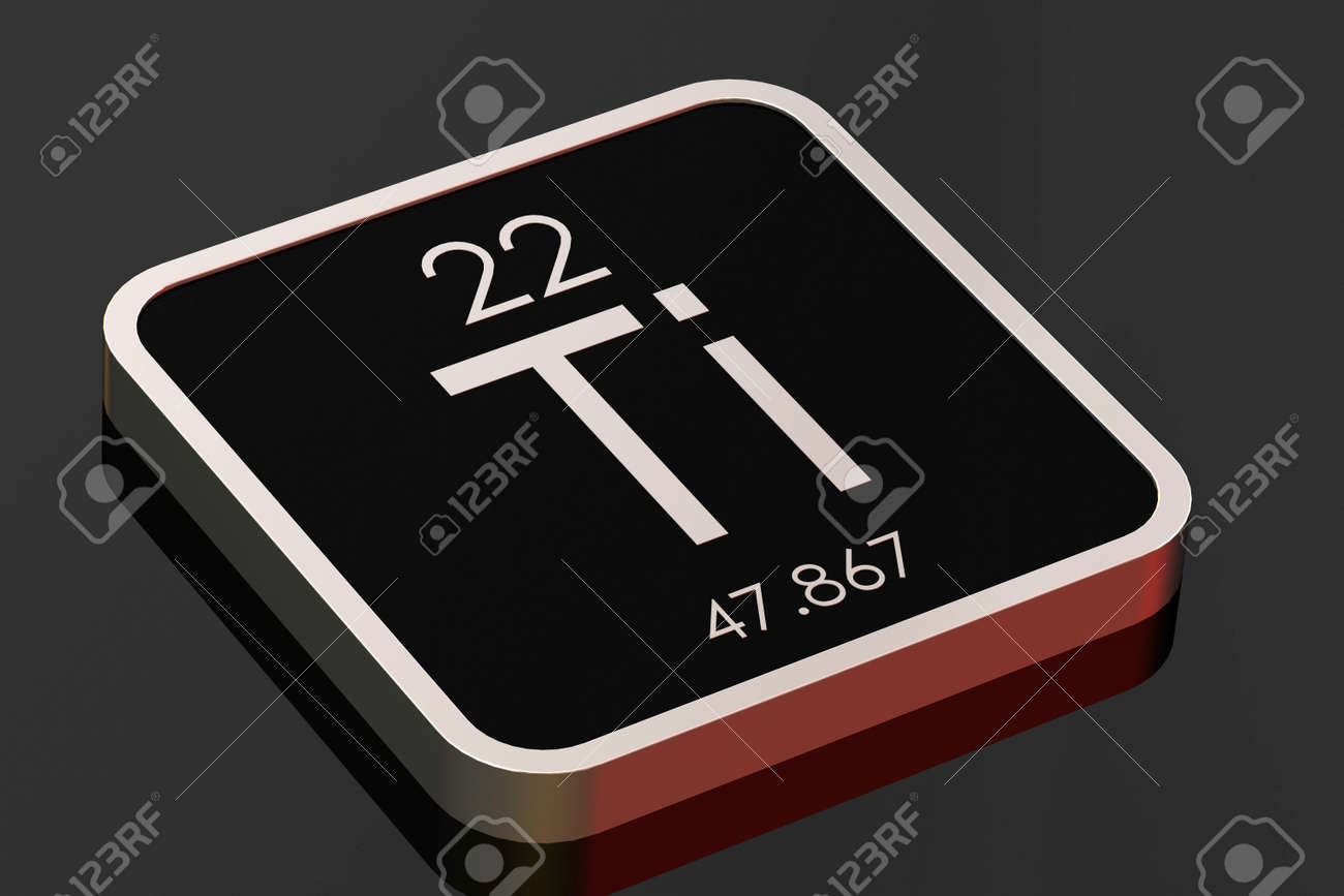 Titanium element from periodic table on black square block, 3D rendering - 167028048 Titanium element from periodic table on black square block, 3D rendering - 167028048