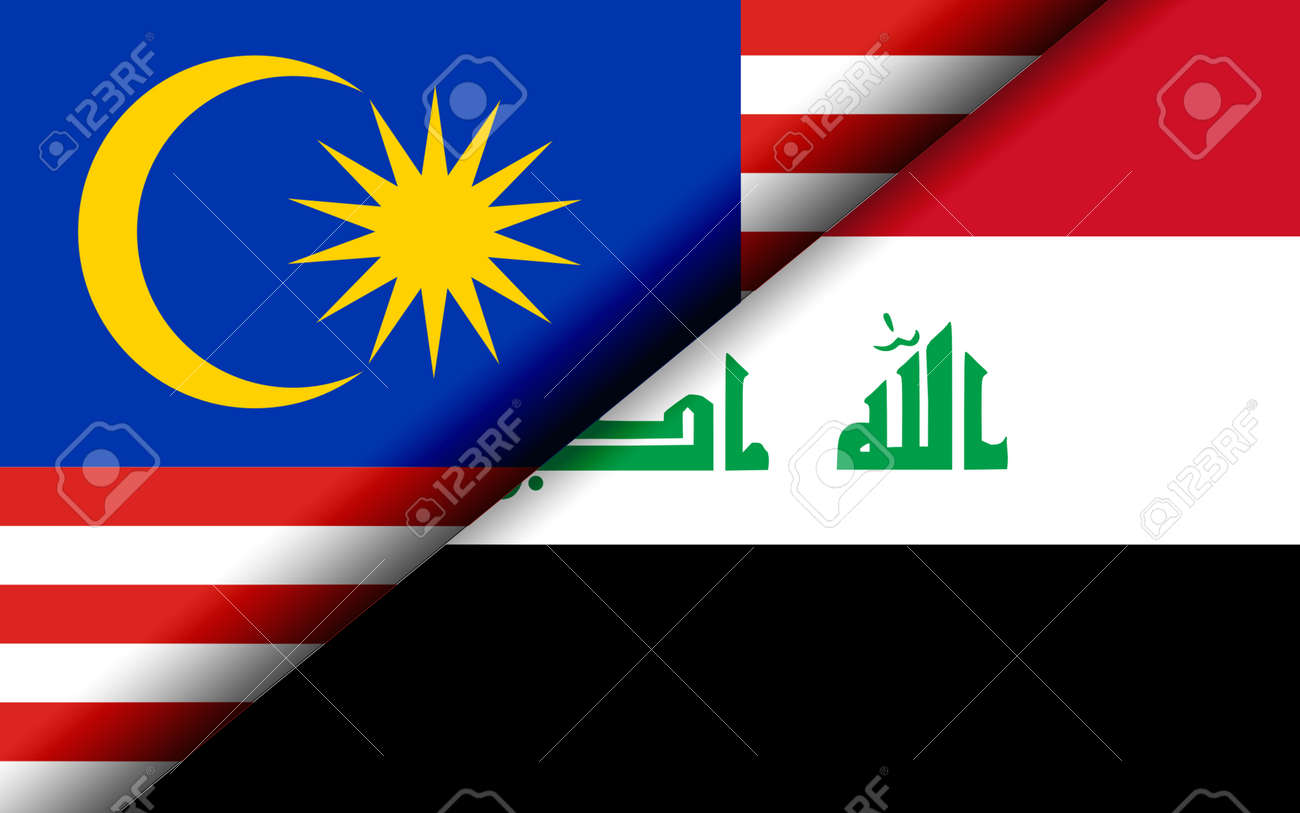 Flags of the Malaysia and Iraq divided diagonally. 3D rendering - 163944736 Flags of the Malaysia and Iraq divided diagonally. 3D rendering - 163944736