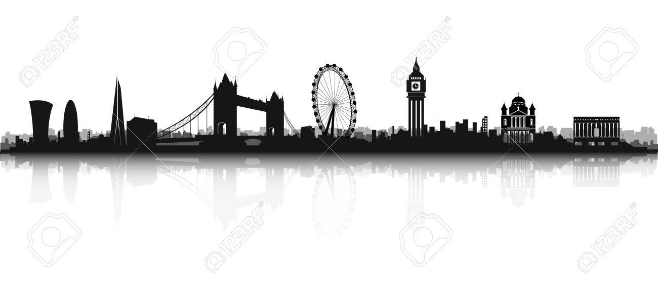 London Skyline Silhouette In Schwarz Und Weiss Lizenzfrei Nutzbare Vektorgrafiken Clip Arts Illustrationen Image 67923534