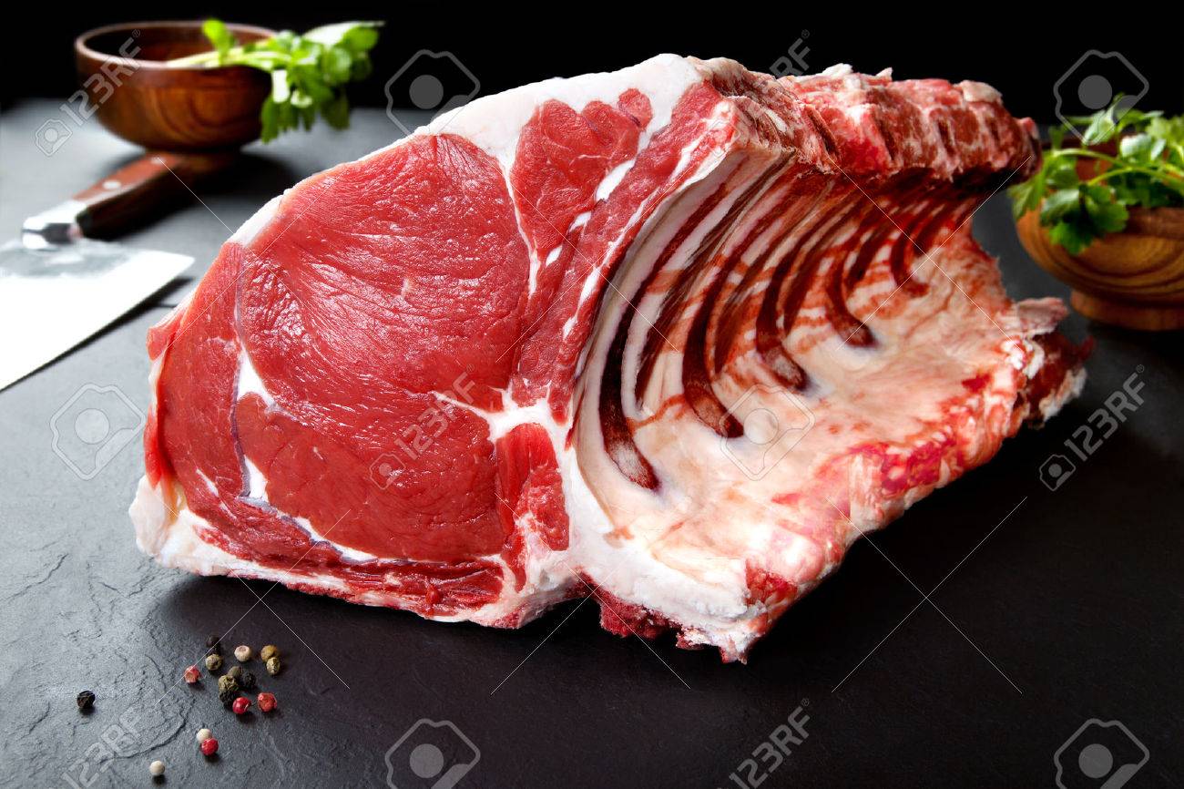 Fresh And Raw Meat Ribs And Pork Chops Uncooked Uncut Ready