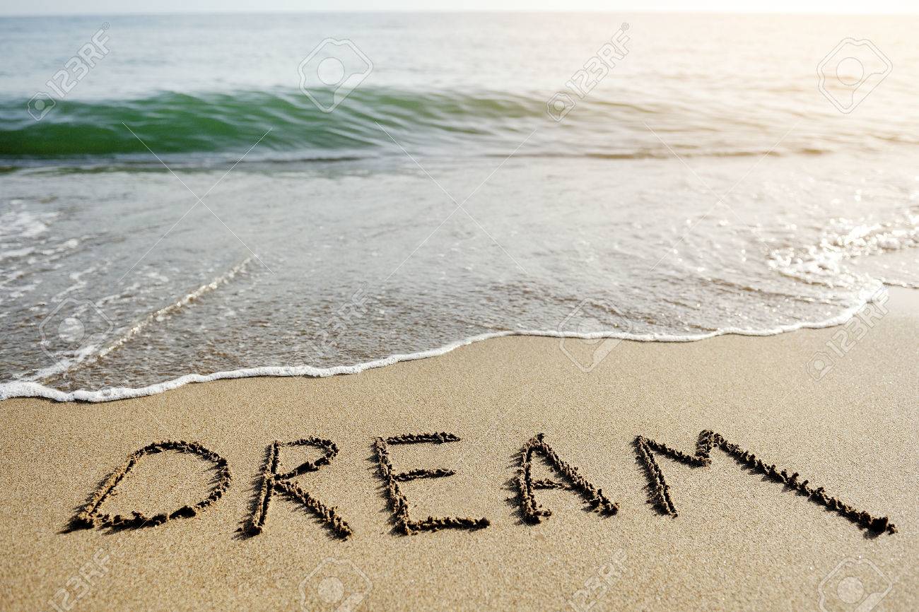 dream word written on the sand of the beach - positive thinking concept - 30185113 dream word written on the sand of the beach - positive thinking concept - 30185113